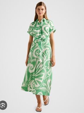 Ever New NEW Hilary Belted Linen Midi Dress Green 4